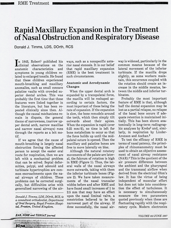 Rapid Maxillary Expansion in the Treatment of Nasal Obstruction and Respiratory Disease